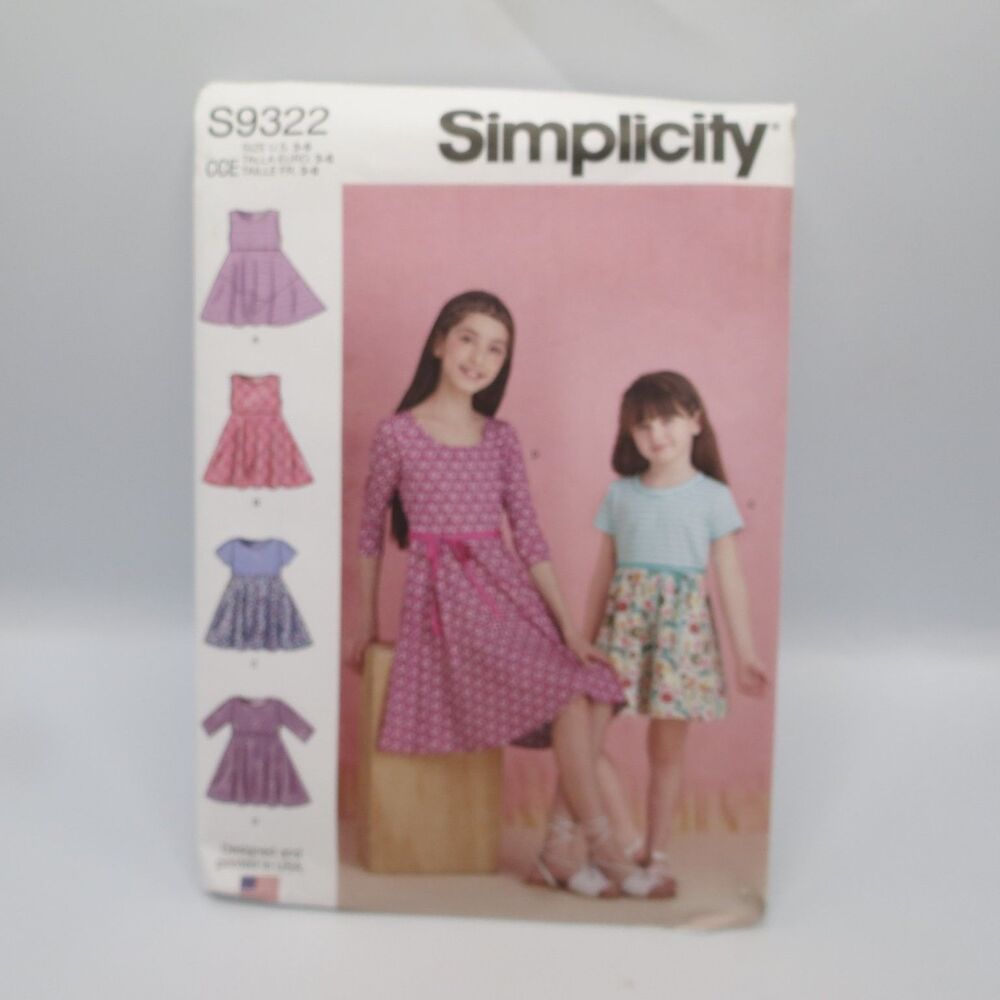 Simplicity S9322 Girls Pullover Dresses Skirts Size 3-14 Children's Modern